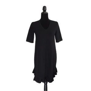 Karen Millen Black V-neck Short Sleeve Ruffled Hem Mini Dress, size M